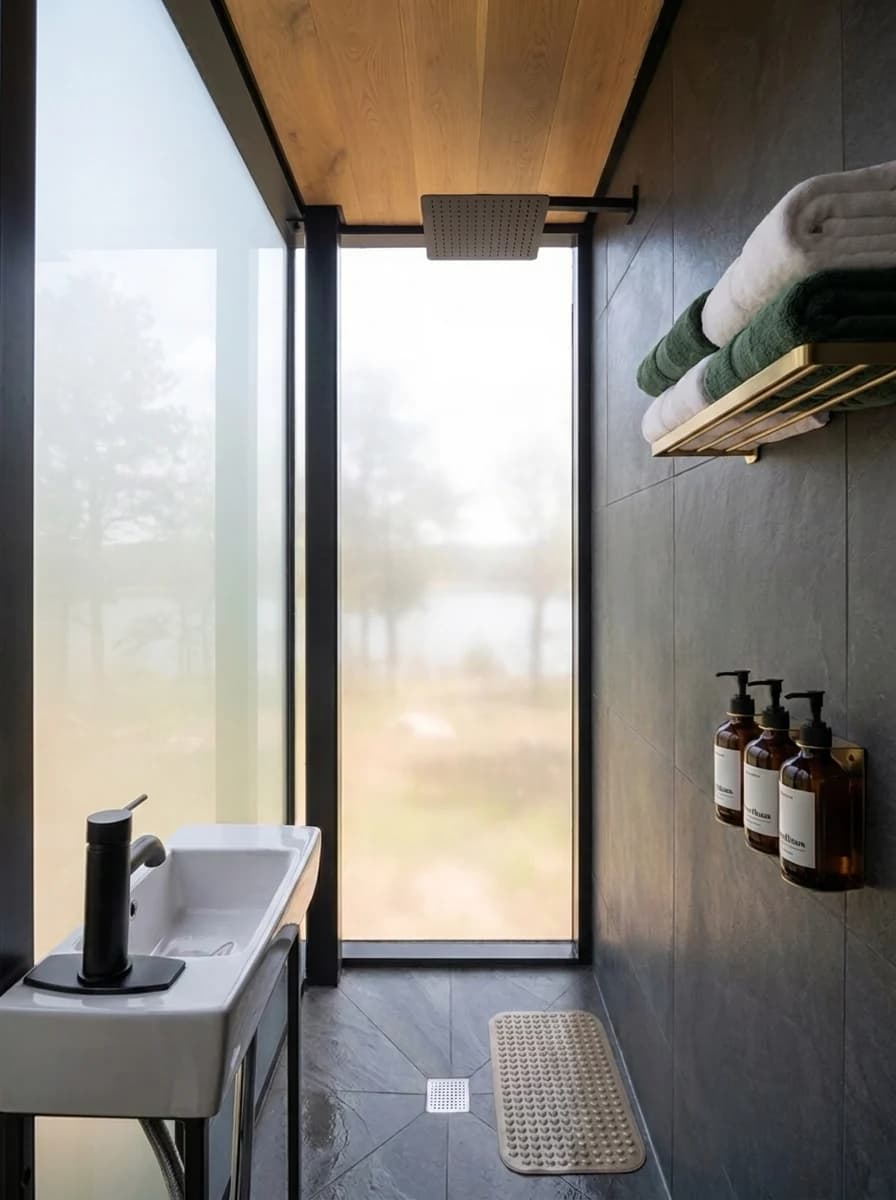 Monolith Mirror House private bathroom with rainfall shower