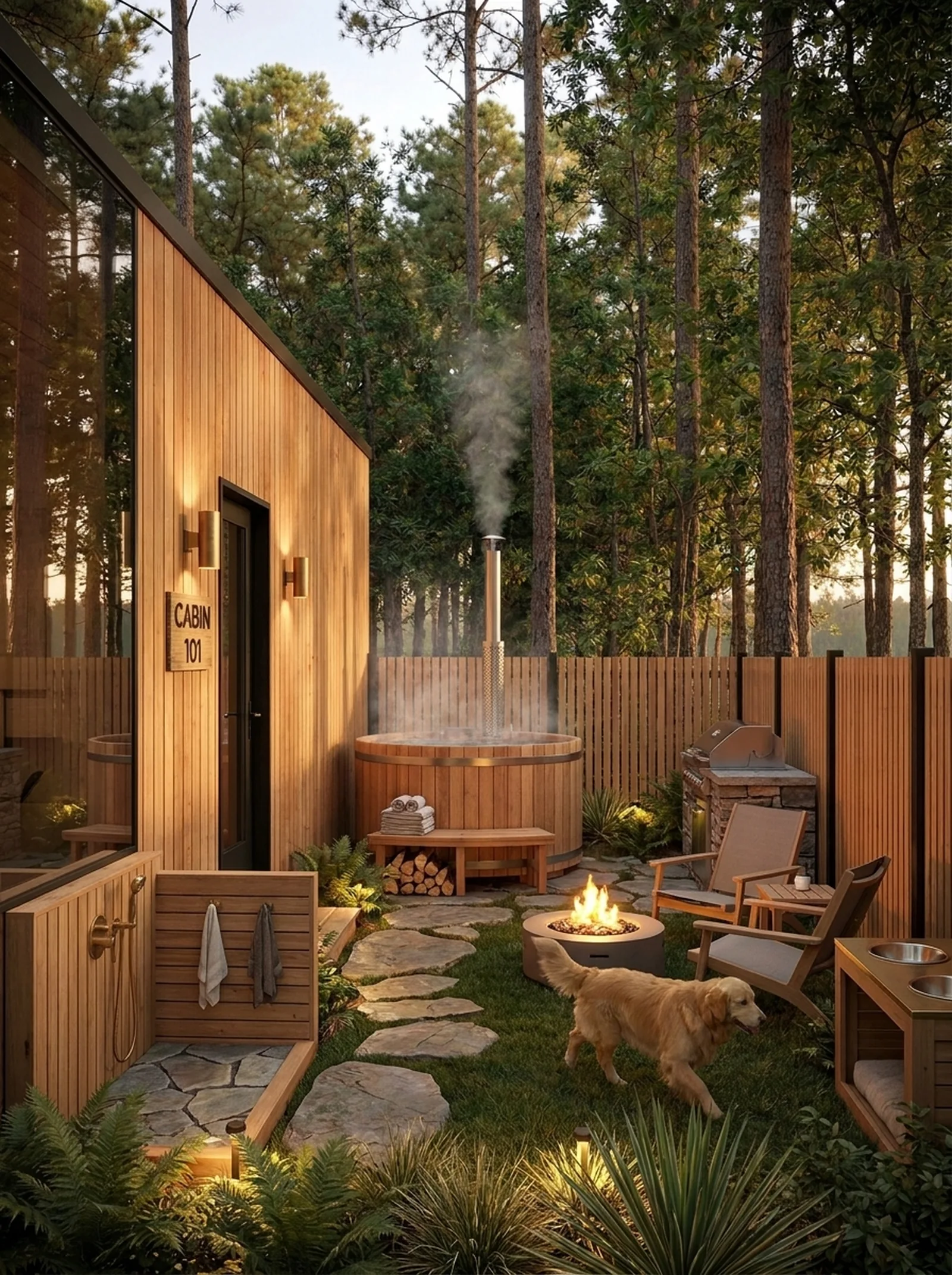 Monolith with wood-fire hot tub